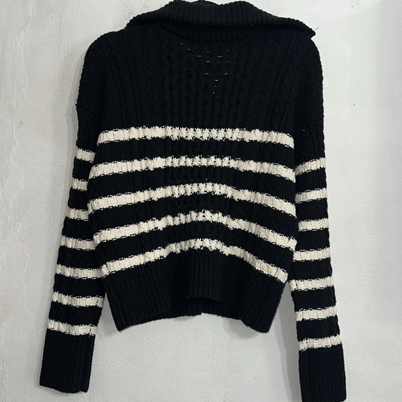 La Ligne For Target Black/White Striped Cable Knit Collared Pullover Sweater S - Picture 8 of 12